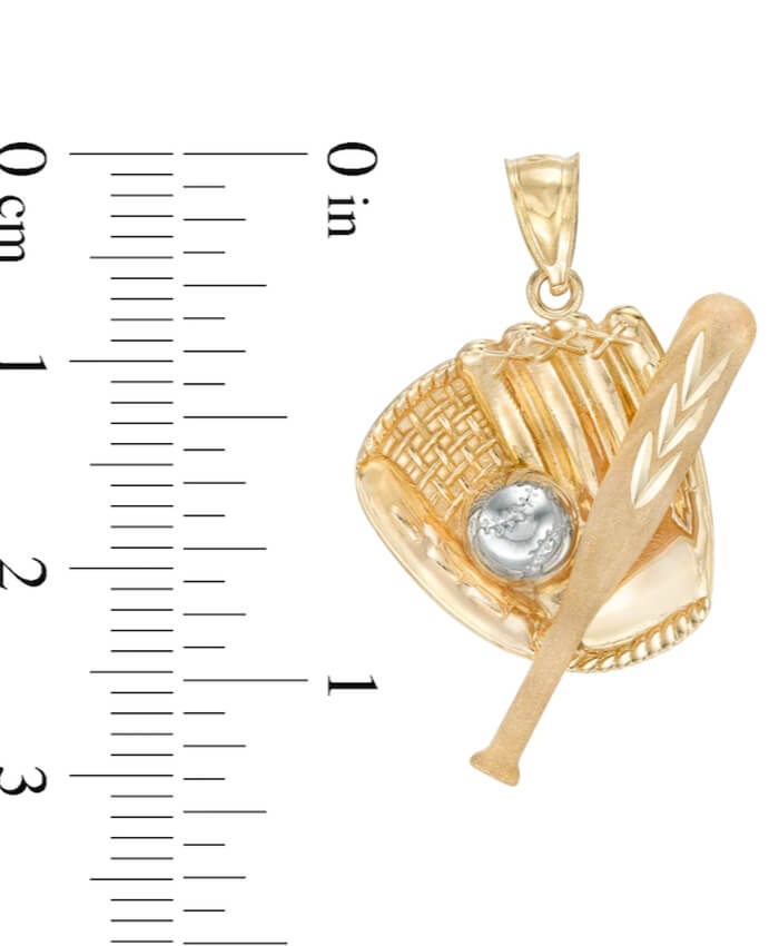 Baseball Bat, Ball and Glove Charm in 10K Solid Two-Tone Gold